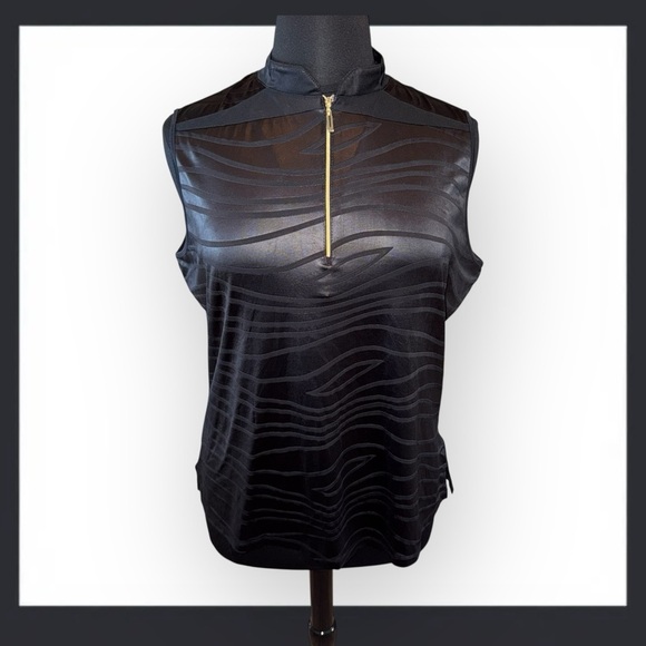 JAMIE SADOCK Black Zebra Print Sleeveless Quarter Zip Mock Top - XXL - Picture 1 of 13